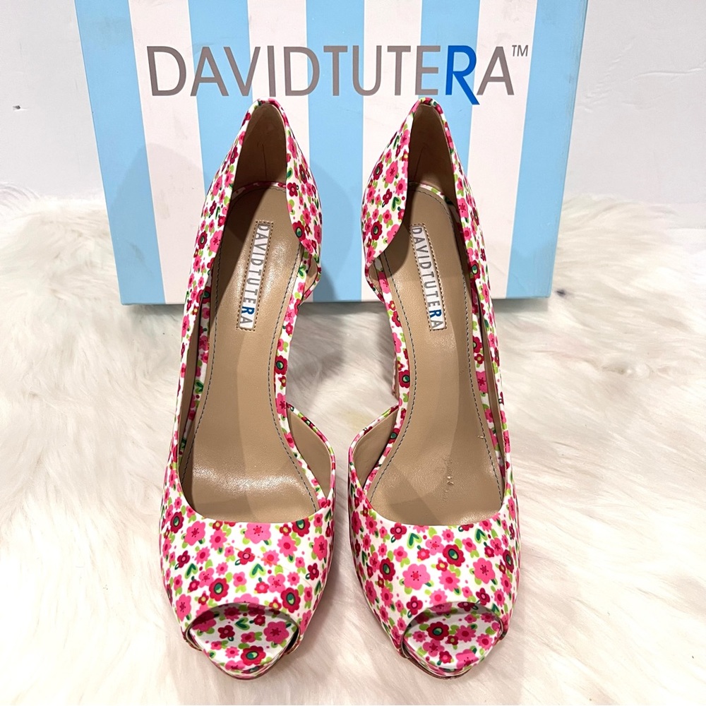 David Tutera Women’s Passion Floral Pink Platform Peep-Toe Pumps Heels Sz 8.5